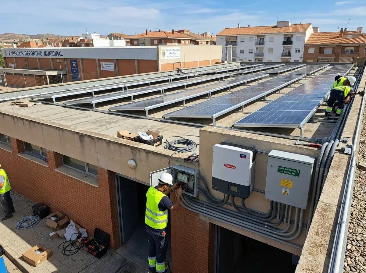 Conjunto de paneles solares fotovoltaicos sobre cubierta
