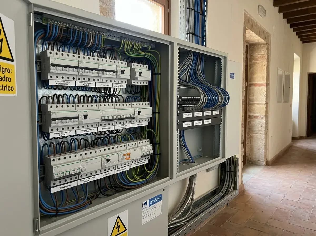 Cuadro eléctrico revisado durante una intervención de mantenimiento de TVME