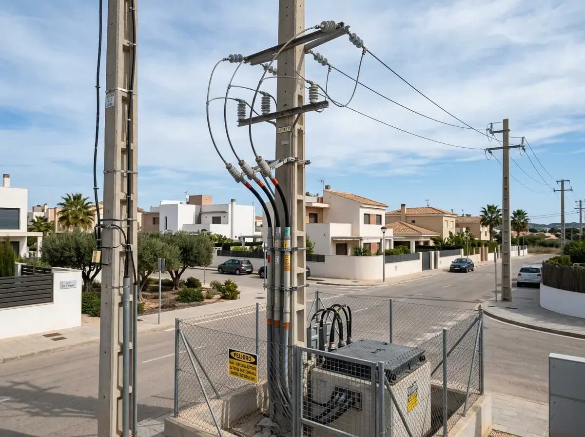 Línea de alta tensión entrando en arqueta subterránea